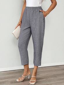 EMERY ROSE Women's Casual Commuter Solid Color Tapered Pants Work Trousers Women Summer Fall Teacher Business Office Linen Grey - Grey - View 6