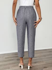EMERY ROSE Women's Casual Commuter Solid Color Tapered Pants Work Trousers Women Summer Fall Teacher Business Office Linen Grey - Grey - View 3