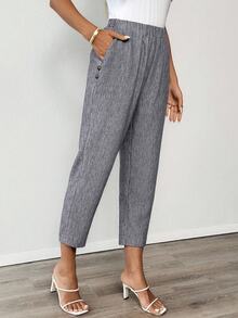 EMERY ROSE Women's Casual Commuter Solid Color Tapered Pants Work Trousers Women Summer Fall Teacher Business Office Linen Grey - Grey - View 8
