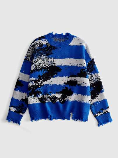 Goth Suéter de rayas de color contrastante de moda para hombre otoño/invierno