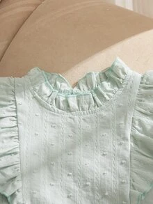 Elladie kids 2件套女童夏季新款碎花领喇叭袖露背瀑布式上衣搭配荷叶边半裙白色套装，简约优雅可爱甜美，适合休闲、派对、居家穿着。 - 綠色 - 查看 5
