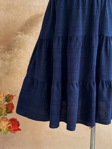 Soleia Women's Solid Color Ruffled Hem Spaghetti Strap Dress,Summer Dresses For Women - Navy Blue - View 3