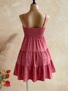 Soleia Casual Summer Cami Dress With Ruffled Hem - Rusty Rose - View 2