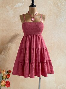 Soleia Casual Summer Cami Dress With Ruffled Hem - Rusty Rose - View 7