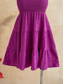 Soleia Women's Summer Holiday Solid Color Spaghetti Strap Dress With Ruffled Hem - Purple - View 3
