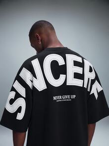 STYNVO Men's Letter Graphic Casual Versatile Daily Wear T-Shirt - Black - View 6