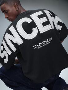 STYNVO Men's Letter Graphic Casual Versatile Daily Wear T-Shirt - Black - View 2
