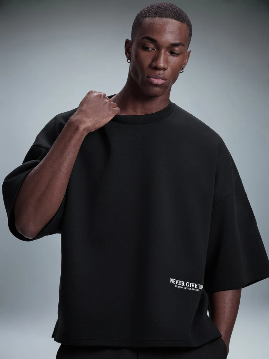 STYNVO Men's Letter Graphic Casual Versatile Daily Wear T-Shirt - Black - View 1