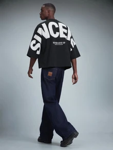 STYNVO Men's Letter Graphic Casual Versatile Daily Wear T-Shirt - Black - View 8