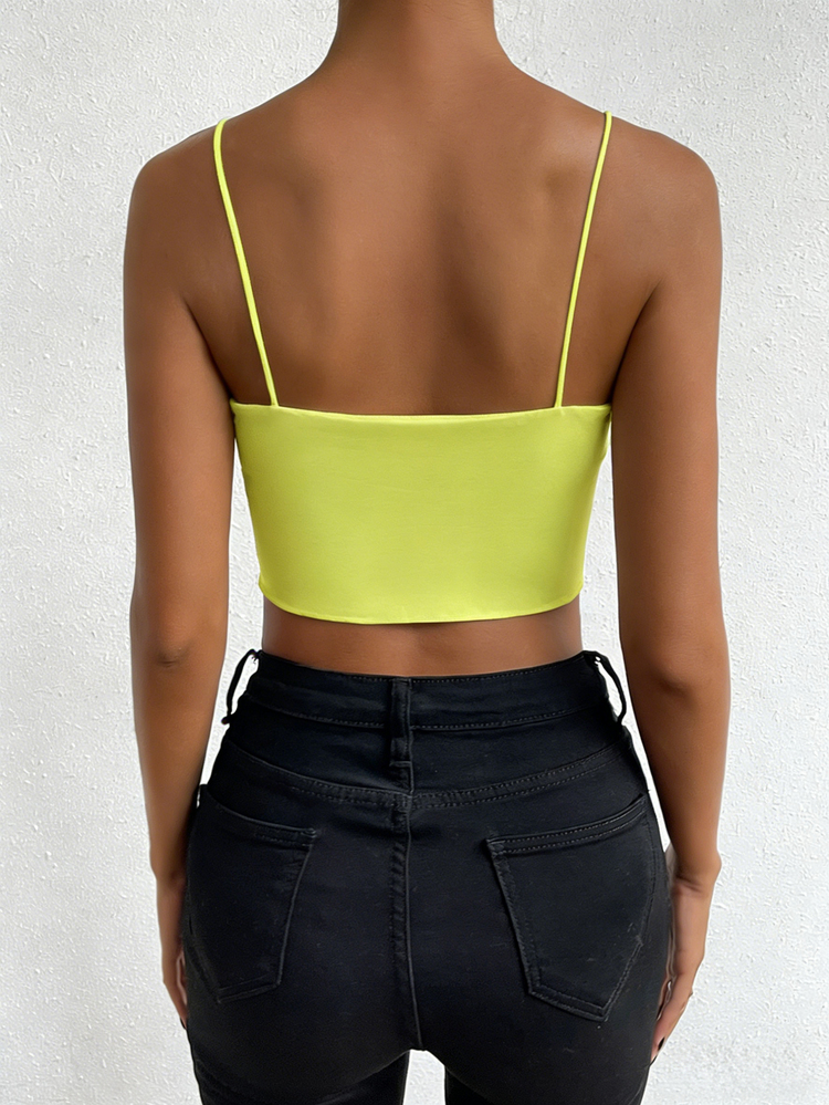 SHEIN ChicEase Bee Yellow Sleeveless Basic Cami Top, Top, Elegant Top, Promotional Top, Streetwear, Women's Birthday Top, Shiny Top, Concert Top, Club Top, Date Night Top, Basic Top, Going Out Top, Casual Knit Top, Y2K , Vitamin Color - Yellow - View 2