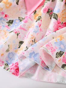 SHEIN Elladie kids 女童甜美碎花泡泡袖洋裝，附可拆式蝴蝶結，休閒公主仙女風婚禮穿著，7歲生日夏季婚禮禮服 - 粉色 - 查看 5