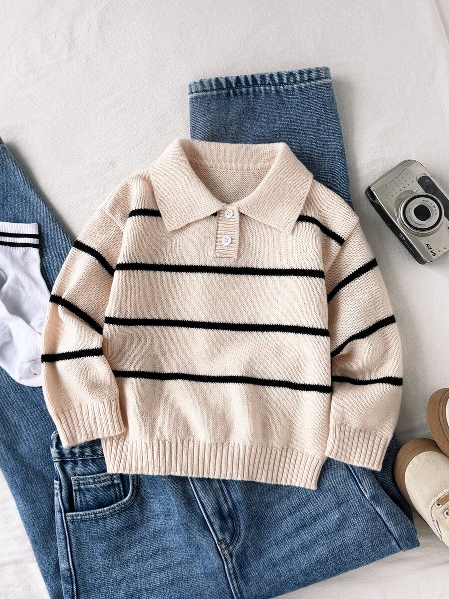 Genkimix Kids Baby Boy Autumn/Winter Fashion Striped Color Block Half-Button Knit Sweater Long Sleeve - Multicolor - View 1