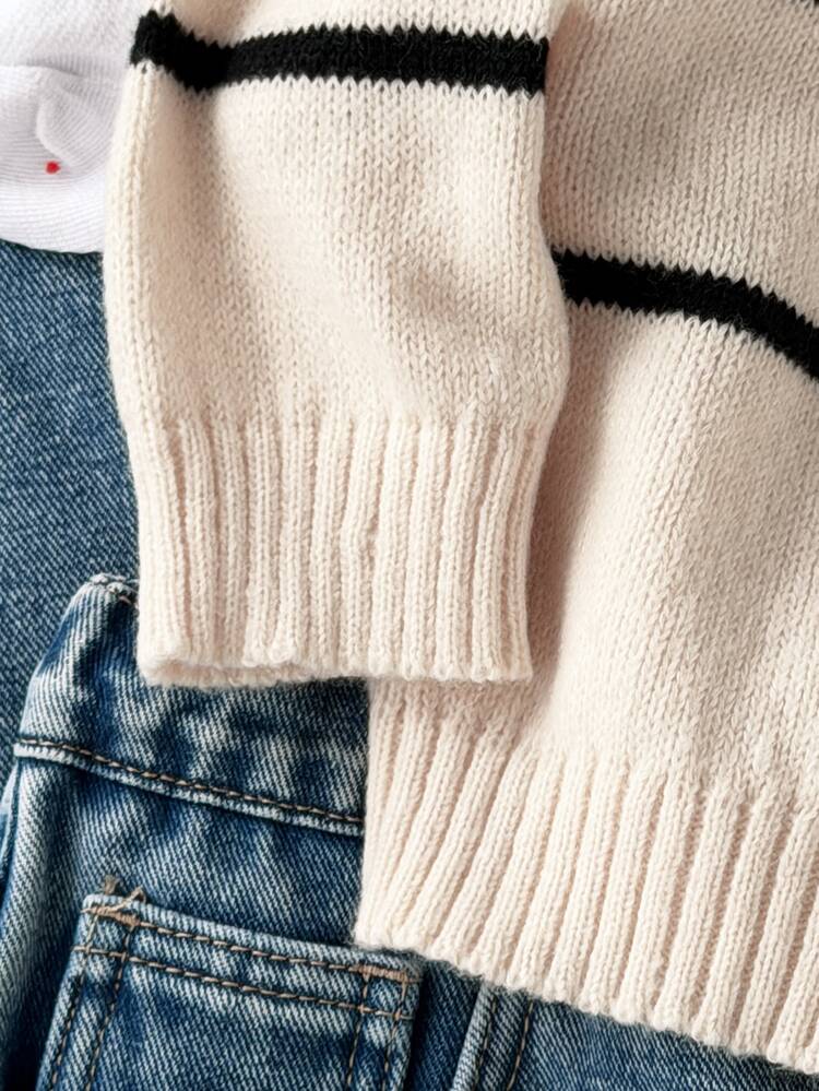 Genkimix Kids Baby Boy Autumn/Winter Fashion Striped Color Block Half-Button Knit Sweater Long Sleeve - Multicolor - View 7