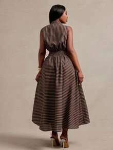 Radiana Curve Plus Size Women's Striped Casual Party & Travel Dress - Brown - View 2
