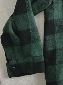 SHEIN Genkimix Kids 小男孩休閒綠色格紋抓絨內裡連帽衛衣 - 綠色 - 查看 7