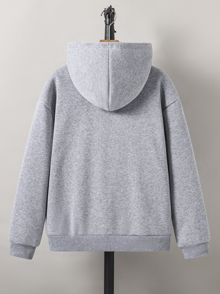 SHEIN Teen Boy Letter Print Hooded Zip-Up Sports Sweatshirt Autumn Fall Beach Vacation Grey Streetwear Baggy - Light Grey - View 2