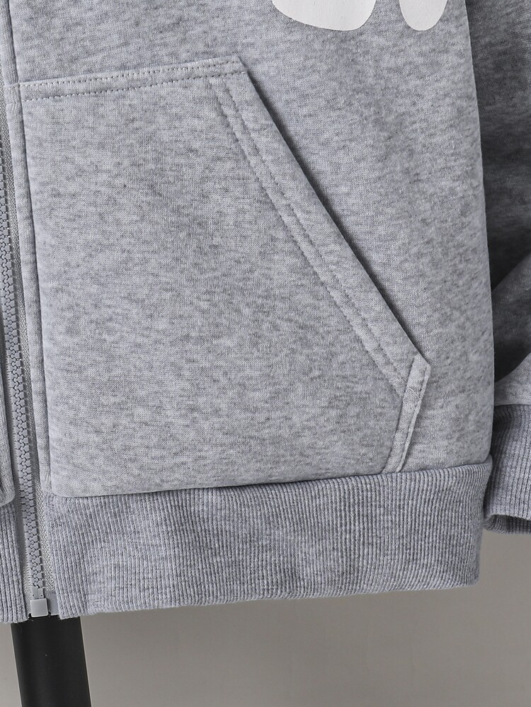 SHEIN Teen Boy Letter Print Hooded Zip-Up Sports Sweatshirt Autumn Fall Beach Vacation Grey Streetwear Baggy - Light Grey - View 7