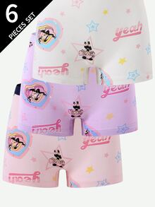 SHEIN 6pcs/Set Random Winter Girls Toddler Baby Pink Cute Minimalist Girl Group 3 Dancing Girls Multi-Pattern Cotton Printed Boxer Briefs - Multicolor - View 8