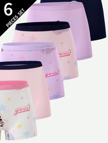 SHEIN 6pcs/Set Random Winter Girls Toddler Baby Pink Cute Minimalist Girl Group 3 Dancing Girls Multi-Pattern Cotton Printed Boxer Briefs - Multicolor - View 5