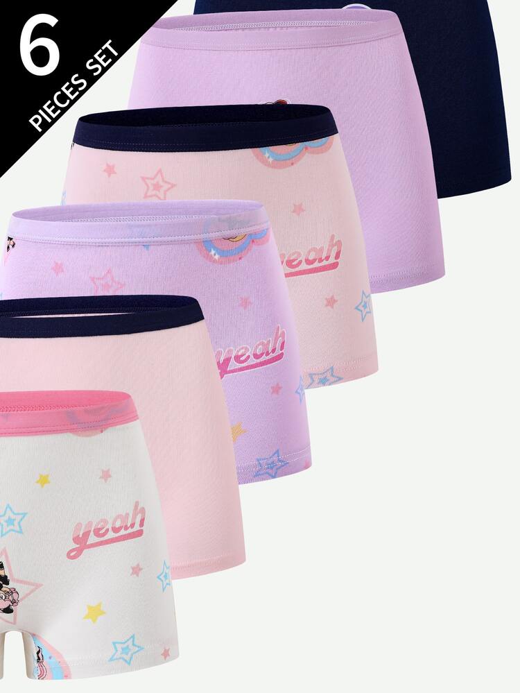 SHEIN 6pcs/Set Random Winter Girls Toddler Baby Pink Cute Minimalist Girl Group 3 Dancing Girls Multi-Pattern Cotton Printed Boxer Briefs - Multicolor - View 5