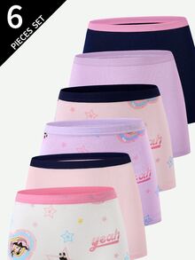 SHEIN 6pcs/Set Random Winter Girls Toddler Baby Pink Cute Minimalist Girl Group 3 Dancing Girls Multi-Pattern Cotton Printed Boxer Briefs - Multicolor - View 4