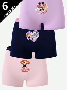 SHEIN 6pcs/Set Random Winter Girls Toddler Baby Pink Cute Minimalist Girl Group 3 Dancing Girls Multi-Pattern Cotton Printed Boxer Briefs - Multicolor - View 6
