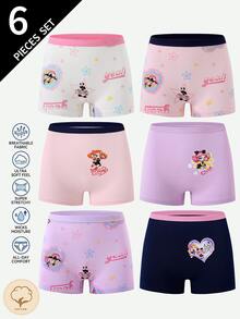 SHEIN 6pcs/Set Random Winter Girls Toddler Baby Pink Cute Minimalist Girl Group 3 Dancing Girls Multi-Pattern Cotton Printed Boxer Briefs - Multicolor - View 3
