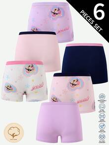 SHEIN 6pcs/Set Random Winter Girls Toddler Baby Pink Cute Minimalist Girl Group 3 Dancing Girls Multi-Pattern Cotton Printed Boxer Briefs - Multicolor - View 2