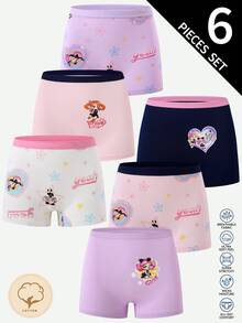 SHEIN 6pcs/Set Random Winter Girls Toddler Baby Pink Cute Minimalist Girl Group 3 Dancing Girls Multi-Pattern Cotton Printed Boxer Briefs - Multicolor - View 1