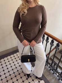 Dripcurv 大尺碼女款純色百褶休閒優雅百搭日常T恤 辦公室晚宴正式穿搭 棕色 秋冬款 - 棕色 - 查看 3