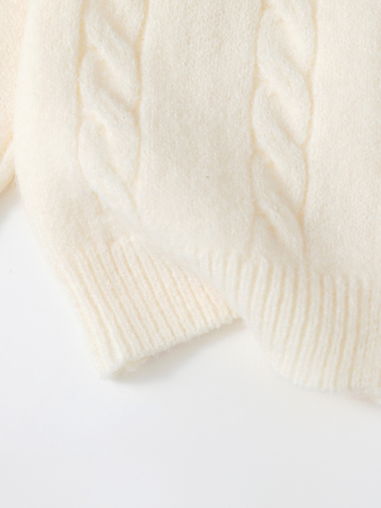 SHEIN Baby Girl Round Neck Cardigan Knit Long Sleeve Open Front Sweater, Solid Color, Versatile, Elegant, Fashionable, Suitable For Autumn/Winter, Daily Wear, Outings, Travel, School - Beige - View 4