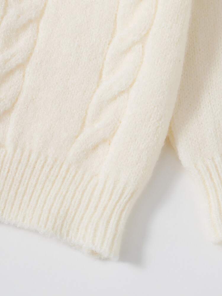 SHEIN Baby Girl Round Neck Cardigan Knit Long Sleeve Open Front Sweater, Solid Color, Versatile, Elegant, Fashionable, Suitable For Autumn/Winter, Daily Wear, Outings, Travel, School - Beige - View 5
