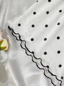 SHEIN Dozemod Tween Girl Simple Floral Pattern Ribbon Bow Lace Trim Camisole Tank Top Shorts Cute Princess Black And White Polka Dot Pajama Set 2pcs - Black and White - View 6
