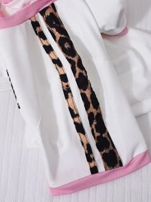SHEIN 青少年女孩 2件組 寬鬆休閒運動風 80年代配色拼接領字母印花短袖T恤與純色織帶棕粉色長褲 - 棕色 - 查看 6