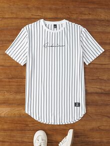 HIMLAND Men Fit Crew Neck Short Sleeve Slogan Tee , Striped Letter Graphic Casual Simple Polyester, Summer, Vacation, Father's Day Gifts, Football - White - View 1
