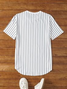 HIMLAND Men Fit Crew Neck Short Sleeve Slogan Tee , Striped Letter Graphic Casual Simple Polyester, Summer, Vacation, Father's Day Gifts, Football - White - View 2