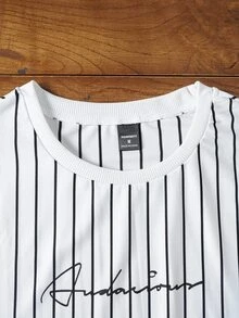 HIMLAND Men Fit Crew Neck Short Sleeve Slogan Tee , Striped Letter Graphic Casual Simple Polyester, Summer, Vacation, Father's Day Gifts, Football - White - View 4