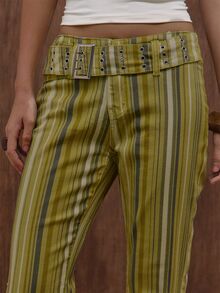MUSERA Yellow Striped Denim Buckle Detail Flared Jeans Summer Autumn Everyday Date Night Holiday Vacation Dazed - Yellow - View 5