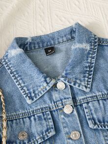 Girls' Versatile Casual Streetwear Vacation Fashion Washed Soft Distressed Street Style Daily Travel Loose Non-Stretch Short Denim Jacket Autumn - Medium Wash - View 6