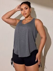 SHEIN Rhythm Era Plus Size Minimalist Versatile Street Sports Tank Top For Running And Fitness - Grey - View 4