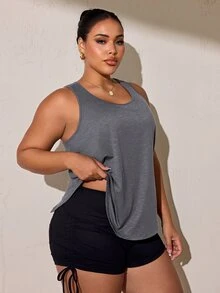 SHEIN Rhythm Era Plus Size Minimalist Versatile Street Sports Tank Top For Running And Fitness - Grey - View 5