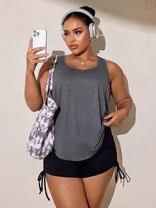 SHEIN Rhythm Era Plus Size Minimalist Versatile Street Sports Tank Top For Running And Fitness - Grey - View 2