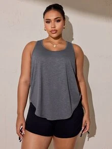 SHEIN Rhythm Era Plus Size Minimalist Versatile Street Sports Tank Top For Running And Fitness - Grey - View 6
