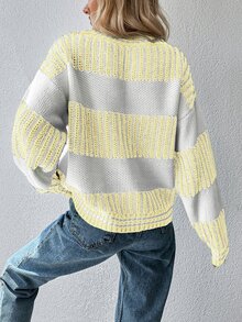 EURMUSE Drop Shoulder Color Block Sweater - Yellow - View 2
