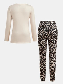 Tween Girl Tween Girl Tween Girl Sporty Casual Knit Leopard Print & Number Graphic Long Sleeve Top With Leopard Print Leggings Set - Multicolor - View 2