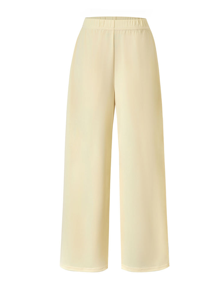 SHEIN Sparklyn Teen Girls 2pcs/Set Round Neck Butter Yellow Loose Fit Short Sleeve Cropped T-Shirt Knit Pants,Summer,Casual Streetwear,Holiday,Birthday Bottle - Yellow - View 6