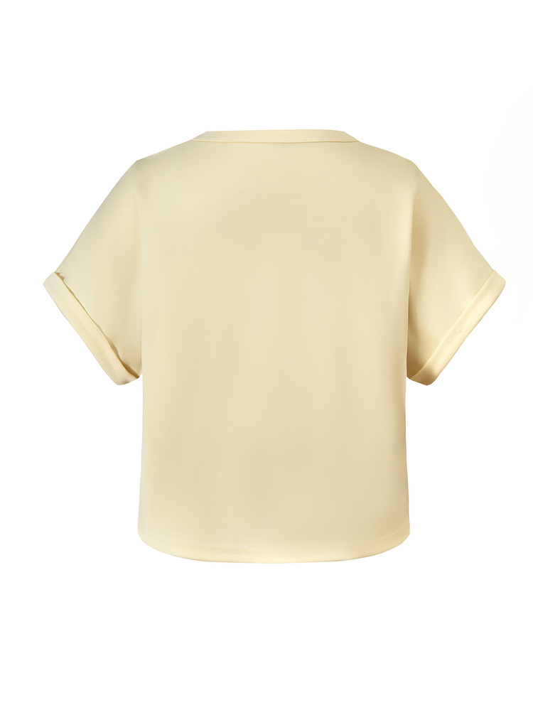 SHEIN Sparklyn Teen Girls 2pcs/Set Round Neck Butter Yellow Loose Fit Short Sleeve Cropped T-Shirt Knit Pants,Summer,Casual Streetwear,Holiday,Birthday Bottle - Yellow - View 5