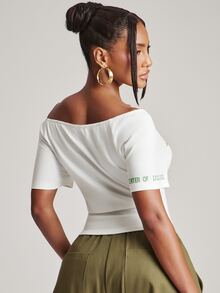 NYA SZN Top Color Block Short Sleeve Ribbed Knit Trim Printed Graphic Tee Lagos Center Of Excellence Oversized Streetwear Y2k Casual Chic White Summer Fall - Apricot - View 3