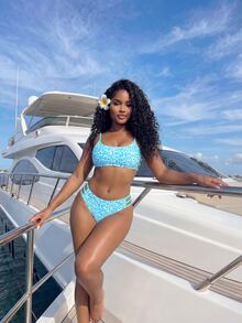 SHEIN Swim 女士夏季沙灘豹紋中空性感比基尼套裝 - 淺藍色 - 查看 4