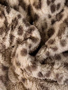 Elladie kids Young Girl Leopard Print Plush Long Sleeve Single-Breasted Hooded Jacket, Fall, Back To School, Casual, Crop, Loose, Comfortable, Knit, Warmth - Brown - View 7